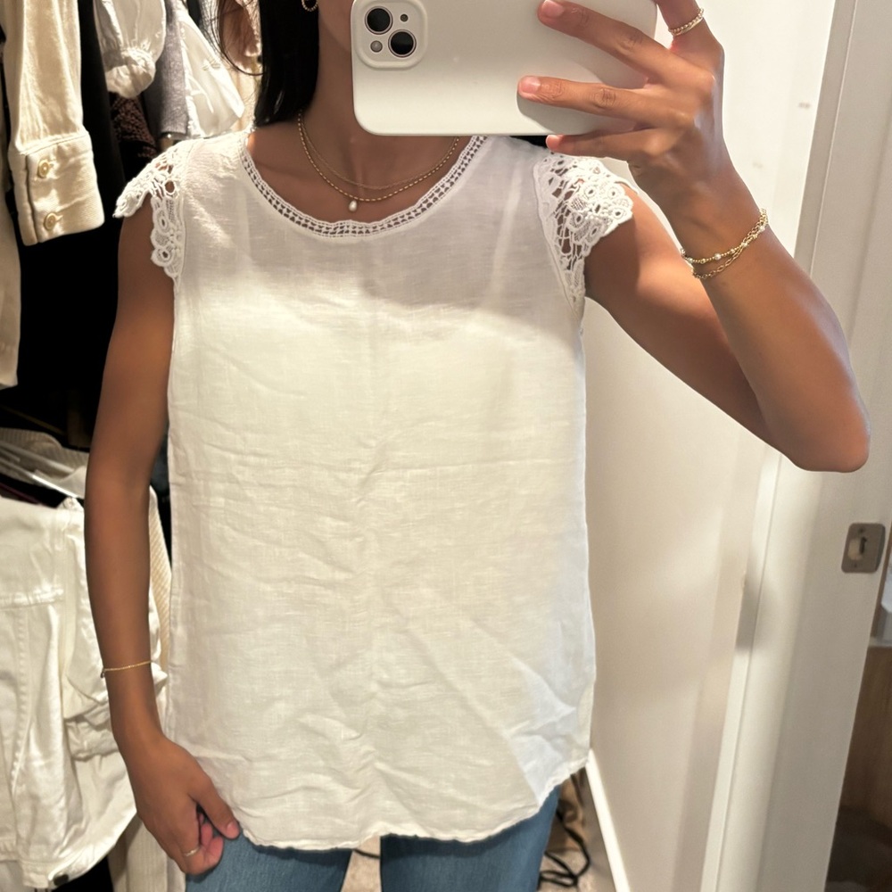 White Lace Trim Blouse